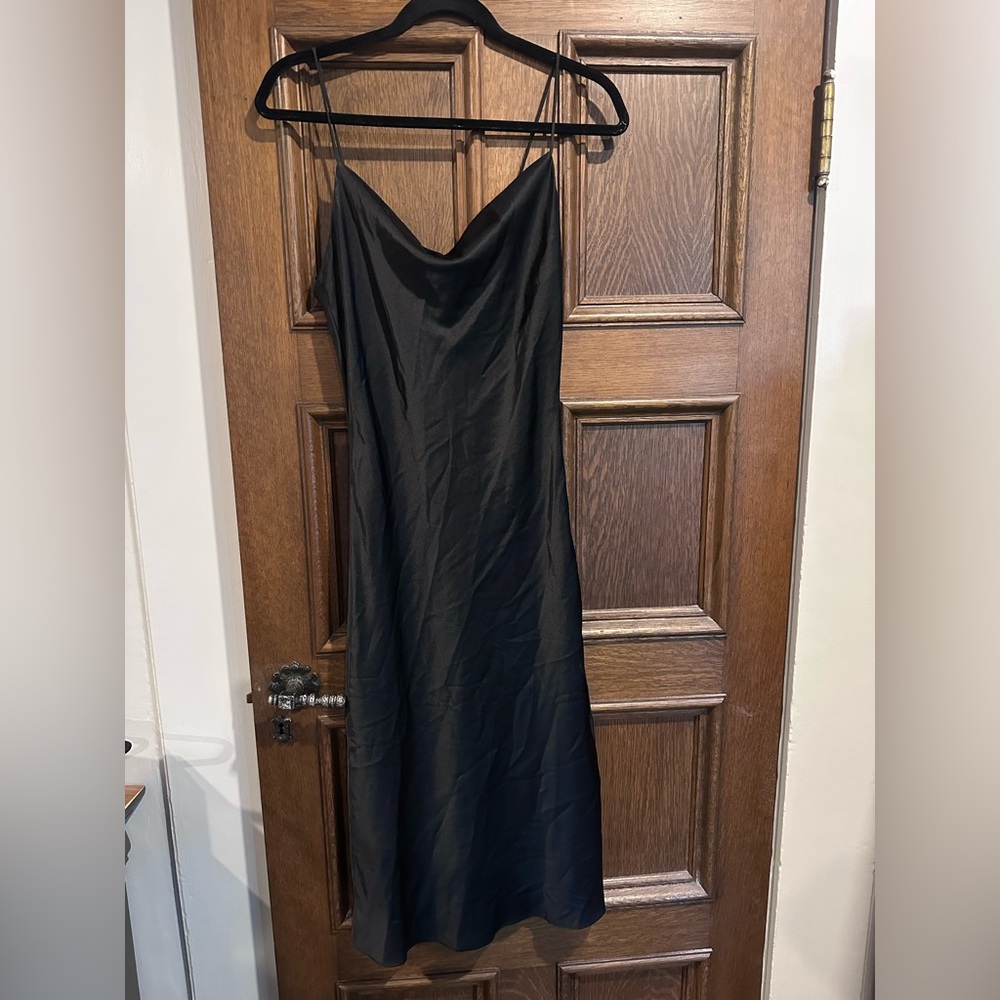 mahina Black midi Slip Dress with Cowl Neck